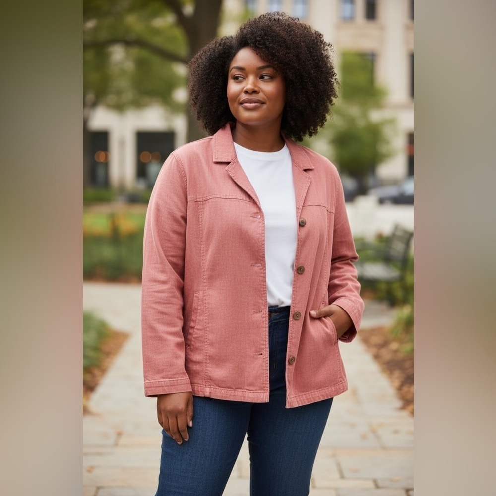 Appleseed’s Pink Cotton Button-Front Jacket / Shacket Size 16